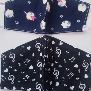 3 piece THREE bonus pack Handmade custom mask face cover masks manmade highQ craft ART sing music Ice Cream cone Happy Birthday snow penguin