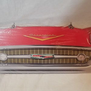25&quot; HUGE 1957 Chevy classic car Bel Air Grill Front End USA STEEL Metal Sign &#39;57 Truck Garage car Mancave Perfect Gift Hang up display decor