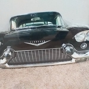Letrero metálico de acero de 25&quot; con la parte delantera negra de un Cadillac retro EL Dorado de EE. UU., de los años 50, para garaje, coche o cueva de hombre, ideal como regalo para colgar o exhibir.