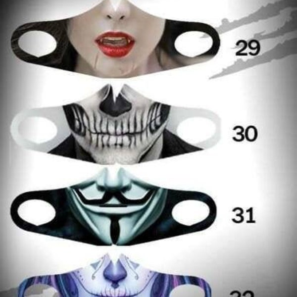 2x Handmade vampire Z mask face covers masks ART H20 Halloween Goth jack skellington corpse bride Skeleton skull bones trick or treat fun