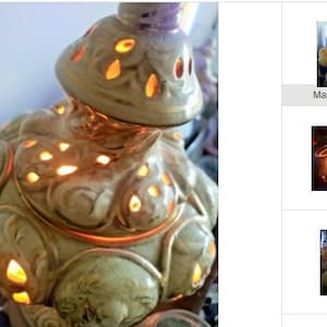 Aladdin style lamp 16&quot; gold cream brown porcelain highly decorative angel metal brass base genie lamp