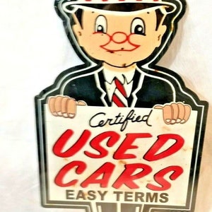 24&quot; Salesman Easy Terms Used Car dealer Service Garage store display Ad USA Steel sign 3d cutout vintage retro style jeep auto car sale