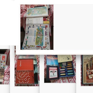 RARE Vintage Board games CLUE + Quinto + Twixt + Chess + Mind Maze + Monopoly Popular Family Gift collector bookshelf learn fun game 1960s +