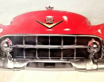 25" HUGE 1950s Cadillac red Chaddy car Grill Front End USA STEEL Metal Sign '50s Truck Garage car Mancave Perfect Gift Hang up display decor