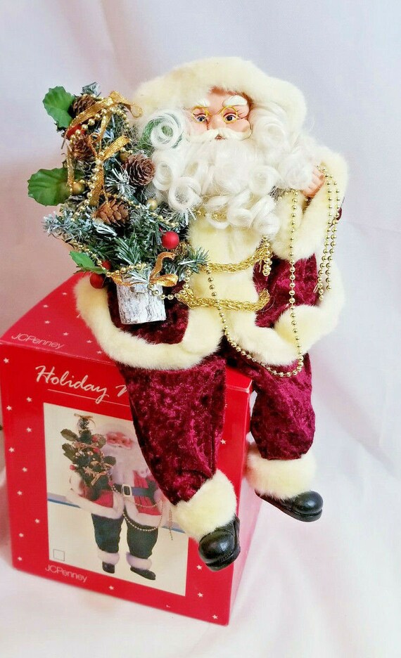 18 Sitting Santa Fabric Santa Claus Figure Holding Xmas Etsy