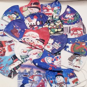 BOGO SNOWMEN fun multi piece bonus pack Handmade custom face covers masks manmade ART nature Snowman Christmas stocking stuffer gift winter