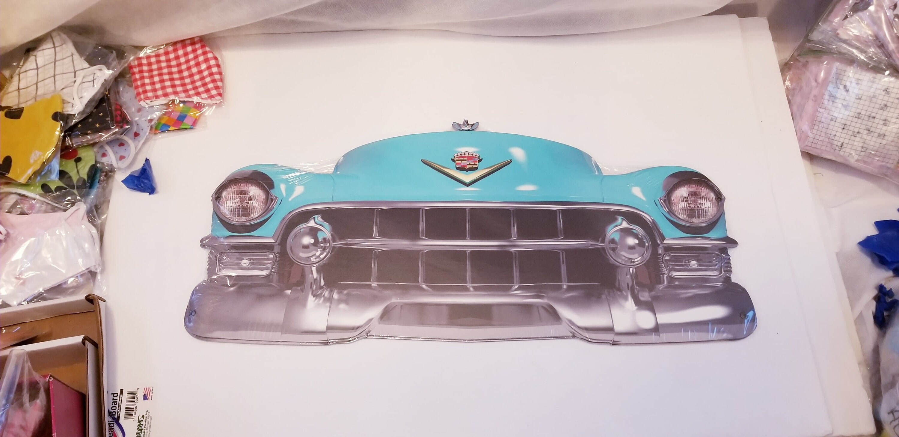 25/" HUGE 1950s Cadillac Blue Chaddy car Grill Front End USA STEEL Metal Sign 50s