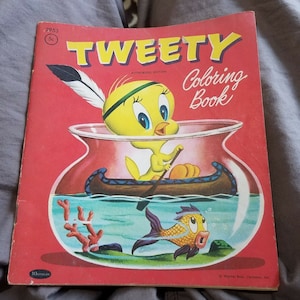 Whitman Tweety sylvester cat 1955 Libro para colorear Warner Bros dibujos animados # 2953 EE.UU. pájaro amarillo años 1950 50
