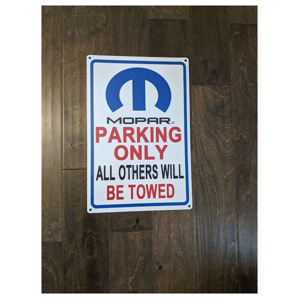 18" MOPAR Parking only all others will be towed sold for junk Car auto company logo USA STEEL Plate sign Vtg garage Colorful Tv Ad