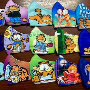 Handmade custom face covers masks high Q craft ART cartoon toon fun love Garfield Odie cat dog best friend comic Stocking stuffer gift party