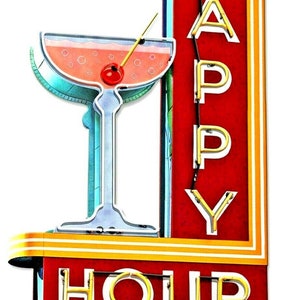 18" Happy Hour Club drink nostalgic Neon Style in USA Steel Sign retro AD Bar Mancave Perfect Gift Hang up display decor pink cocktail hours
