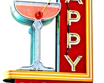 18" Happy Hour Club drink nostalgic Neon Style in USA Steel Sign retro AD Bar Mancave Perfect Gift Hang up display decor pink cocktail hours