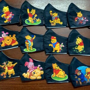 Handmade custom mask face covers masks manmade high Q craft ART cartoon toon hello pink plaid fun honey bee Pooh bear style