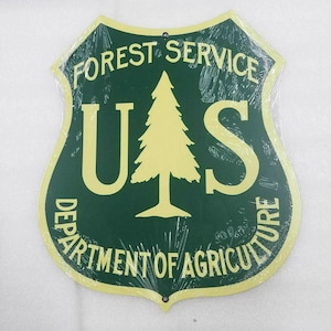 Gran escudo del servicio forestal de 16" del Servicio Forestal de los Estados Unidos, logotipo de agricultura de guardabosques, letrero de metal con placa de acero de EE. UU., parque nacional, decoración natural, protección de la vida silvestre, trabajo +
