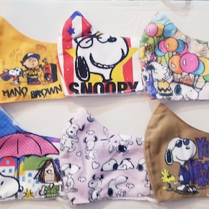 Handmade custom mask face covers masks ART cartoon characters Snoopy PEANUTS Linus charlie brown chuck sally lucy peppermint patty bday gift