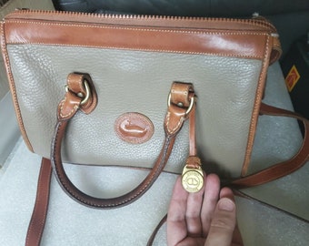 Dooney & Bourke handbag Vintage purse Brown hand held + Long Shoulder strap Taupe British Tan brown Leather High Quality