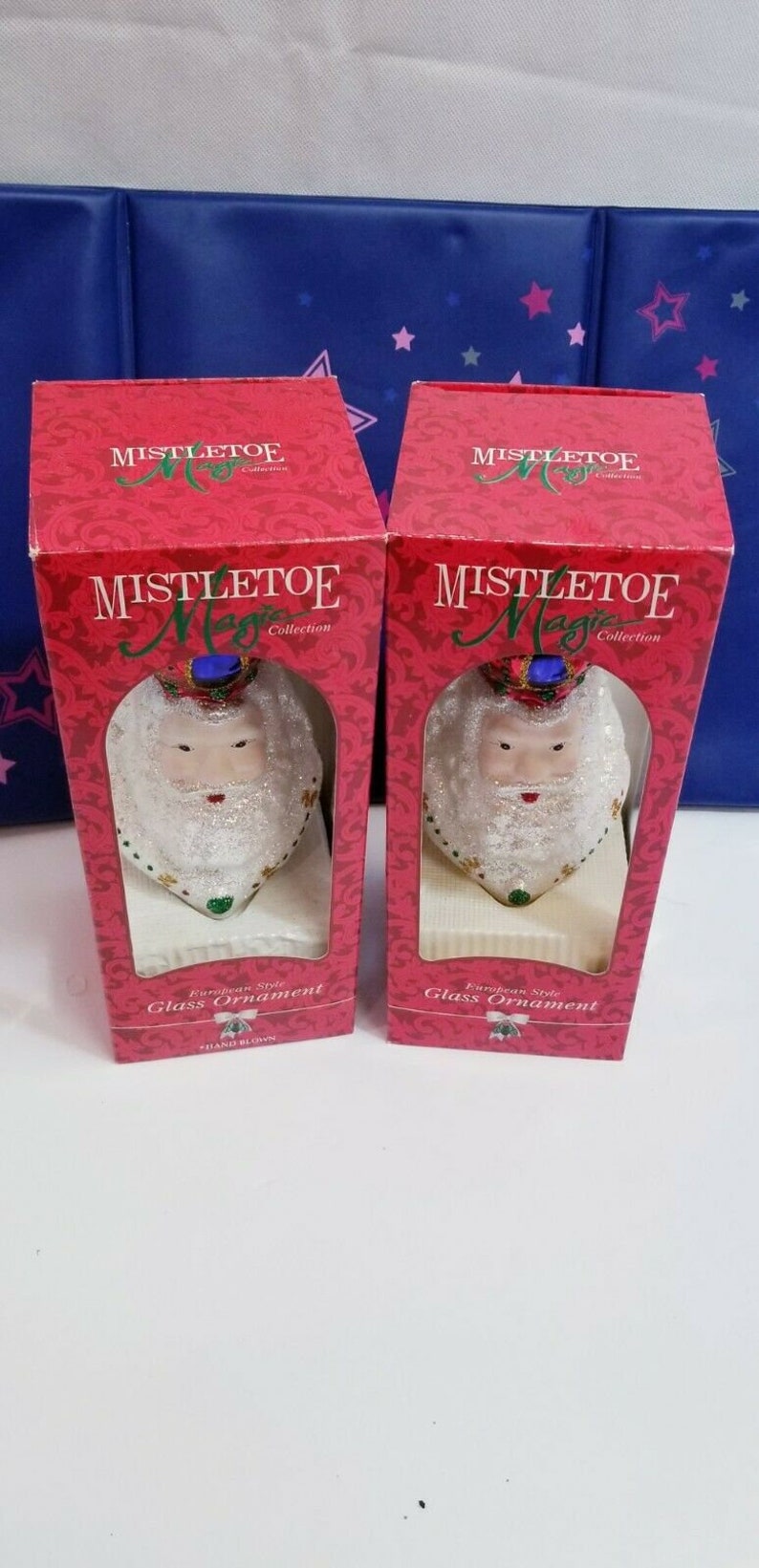 Two Trim A Home EUROPEAN Style Glass Hand Blown King Christmas Ornaments Santa claus NIB Xmas bundle 2x RARE Magic Vtg beard Figure