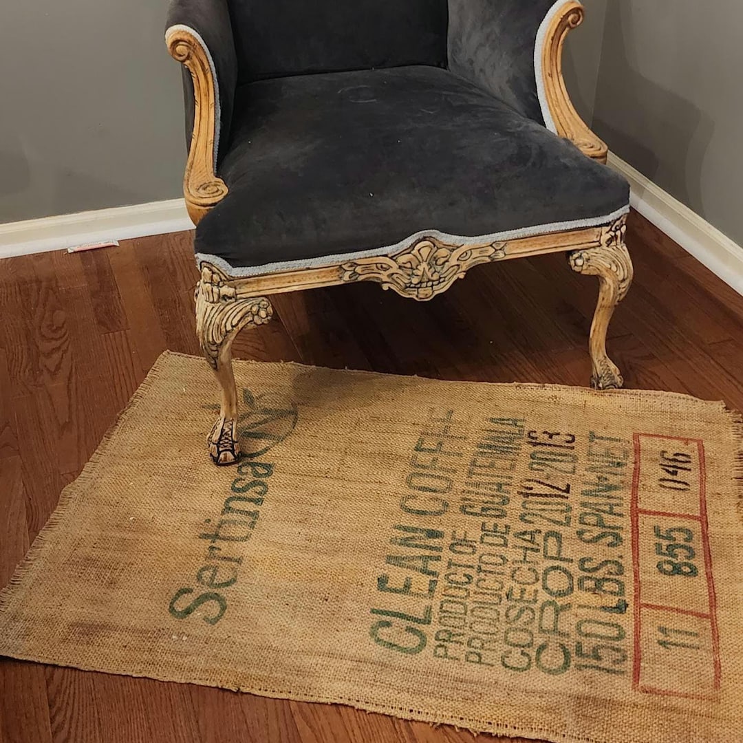 Upcycled Recycled Burlap Coffee Sack Throw Rug Accent Rug House Warming ...