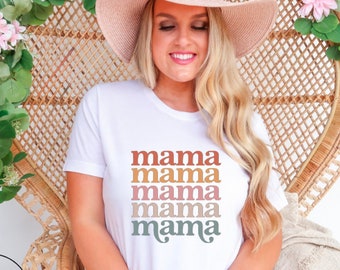 Retro Mama Shirt, Vintage Mom Shirt, Christmas Gift For Mom, Boho Mama Tee, Colorful Stacked Mama Shirt, Mama Row Shirt, Mom Sublimation Tee