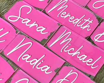 Painted Acrylic Name Plates, Personalized Circle Wedding Place Cards, Baby Shower Seating Cards, Dinner Party Name Cards, Painted Acrylic