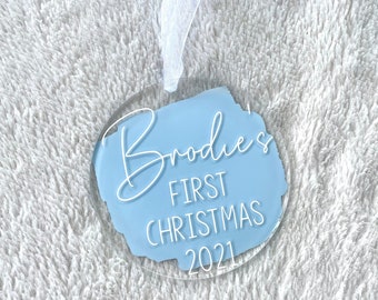 Personalized Baby's First Christmas Ornament, Painted Round Acrylic Ornament, Homemade Painted Ornament, Baby Name Ornaments, Newborn Gift