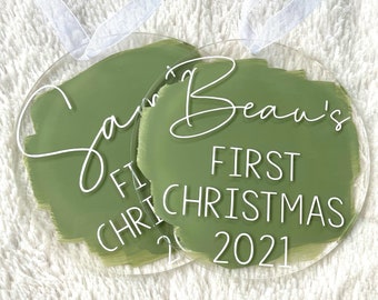 Personalized Baby's First Christmas Ornament, Painted Round Acrylic Ornament, Homemade Painted Ornament, Baby Name Ornaments, Newborn Gift