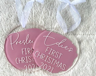 Personalized Baby's First Christmas Ornament, Painted Round Acrylic Ornament, Homemade Painted Ornament, Baby Name Ornaments, Newborn Gift