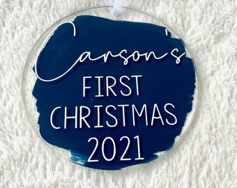 Personalized Baby's First Christmas Ornament, Painted Round Acrylic Ornament, Homemade Painted Ornament, Baby Name Ornaments, Newborn Gift