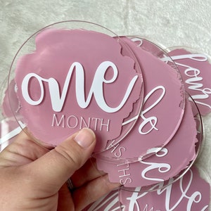 Acrylic Baby Monthly Milestone Set, Painted Acrylic Baby Gifts, Baby Monthly Milestone Discs, Acrylic Monthly Markers, Newborn Photo Props