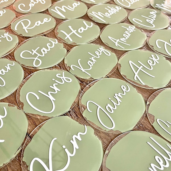 Painted Acrylic Name Plates, Personalized Circle Wedding Place Cards, Baby Shower Seating Cards, Dinner Party Name Cards, Painted Acrylic