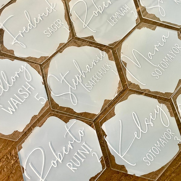 Painted Acrylic Name Plates, Personalized Circle Wedding Place Cards, Baby Shower Seating Cards, Dinner Party Name Cards, Painted Acrylic