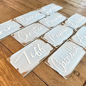 Half Circle Painted Acrylic Name Plates, Personalized Circle Wedding Shower Place Cards, Baby Shower Seating Cards, Dinner Party Name Cards image 9