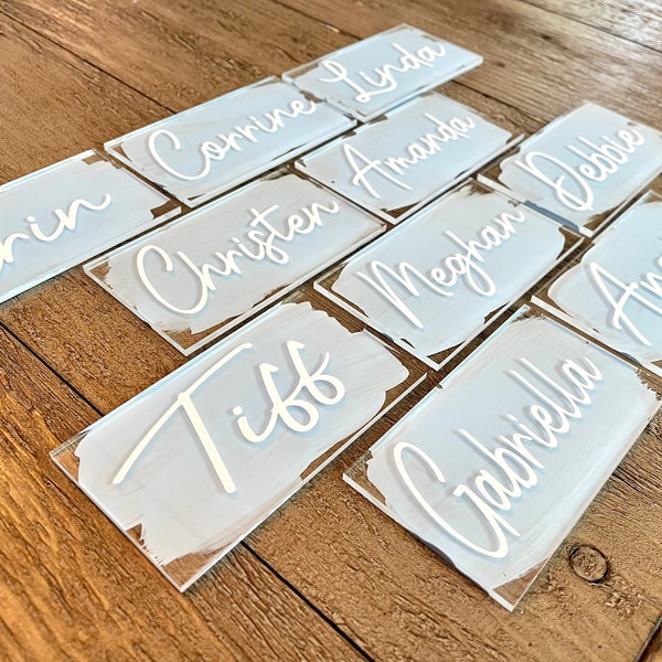 Painted Acrylic Name Plates, Personalized Rectangle Wedding Place Cards, Baby Shower Seating Cards, Dinner Party Name Cards, Painted Acrylic