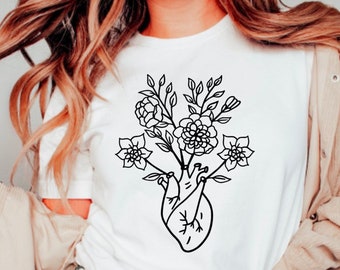 Floral Anatomical Heart Shirt, Cardiac Nurse Tee, Cardiac Heart Shirt, Nurses Gift, PCU Nurse, CVICU Nurse, Heart Doctor Gift, Nursing Shirt