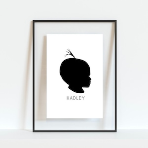 Custom Child Silhouette Portrait Print, Digital Kids Silhouette Drawing, Printable Family Profile Portrait, Keepsake Gift For Mom, For Nana