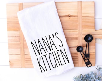 Nana's Kitchen Tea Towel, Farmhouse Towel, Christmas Gift For Nana, Mother's Day Gift For Grandparent Custom Dish Towel, Rae Dunn Inspired