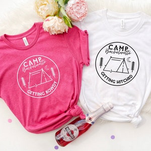 Camp Bachelorette Party Tees, Camping Bridal Party Shirt, Getting Hitched, Getting Rowdy Bridesmaid Tee, Mountain Bach Party Bridesmaid gift