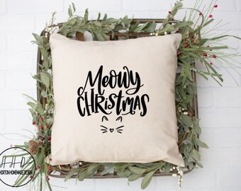 Meowy Christmas Pillow | 18x18 Pillow Covers | Christmas Decor | Holiday Gift | Gifts Under 20 | Festive Decoration | Home | Cat Lovers Gift