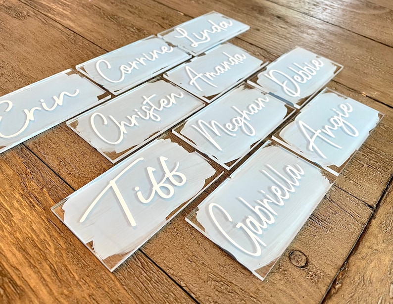 Painted Acrylic Name Plates, Personalized Circle Wedding Place Cards, Baby Shower Seating Cards, Dinner Party Name Cards, Painted Acrylic image 8