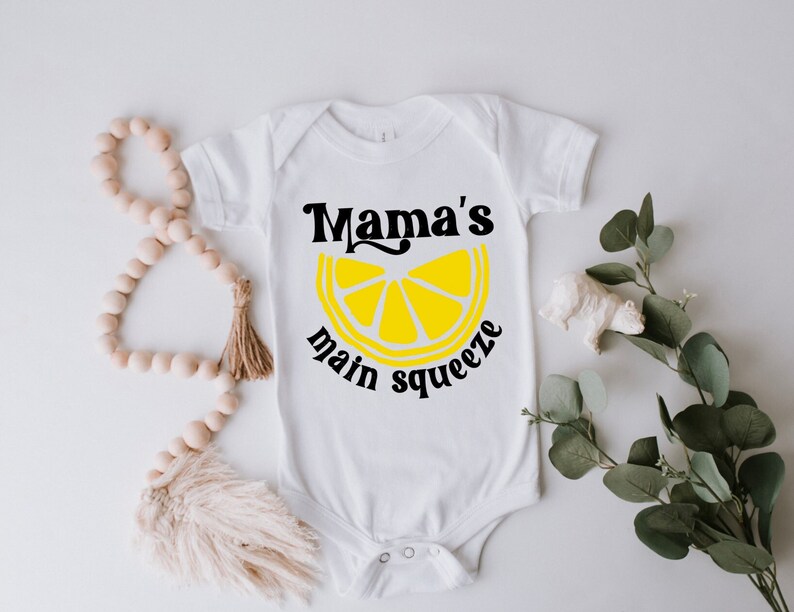 Mama's Main Squeeze Baby Outfit, Lemon Baby Shower Gift For New Mom, Retro Lemon Bodysuit, Summer Baby Outfit, Trendy Lemon Theme Onesie® image 1