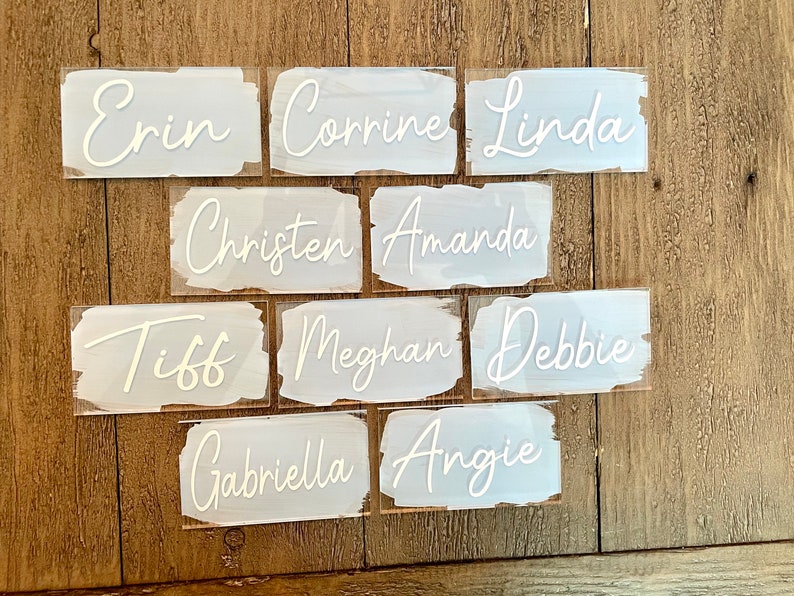 Painted Acrylic Name Plates, Personalized Circle Wedding Place Cards, Baby Shower Seating Cards, Dinner Party Name Cards, Painted Acrylic image 10