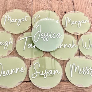 Painted Acrylic Name Plates, Personalized Circle Wedding Place Cards, Baby Shower Seating Cards, Dinner Party Name Cards, Painted Acrylic