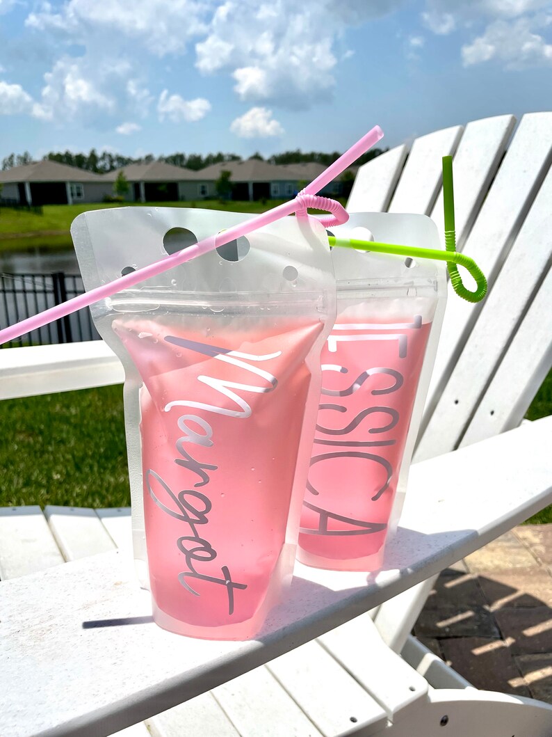 Personalized Adult Drink Pouch, Custom Design Drink Pouch, Bachelorette Party Favor, Reusable Booze Bag, Poolside Drinks, Beach Drink Holder image 4