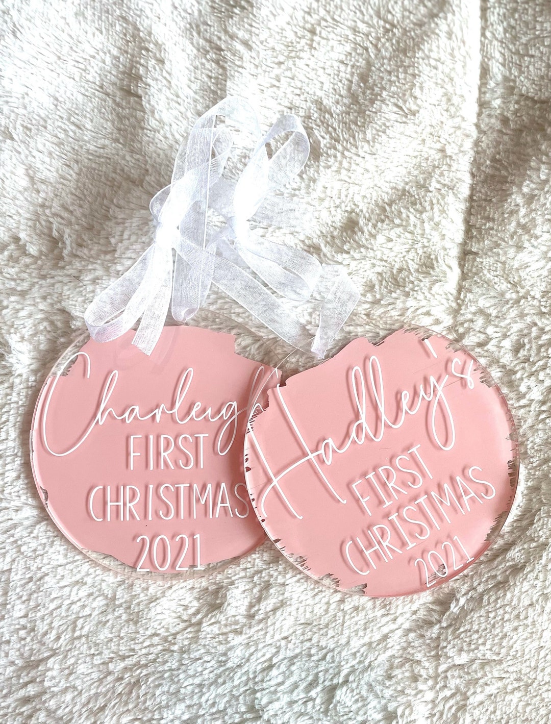 Personalized Baby's First Christmas Ornament, Painted Round Acrylic ...