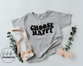 Choose Happy Shirt, Positive Vibes Tee, Smiley Face Retro Tee, Groovy Font Choose Happy Shirt, Boho Kids Shirts, Hippie Childrens TShirt