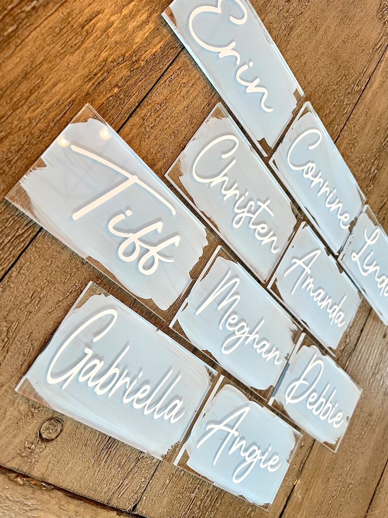 Painted Acrylic Name Plates, Personalized Circle Wedding Place Cards, Baby Shower Seating Cards, Dinner Party Name Cards, Painted Acrylic image 9