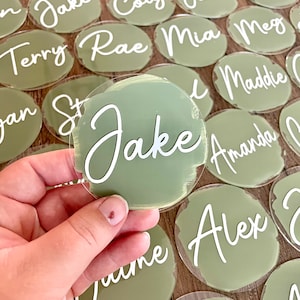 Painted Acrylic Name Plates, Personalized Circle Wedding Place Cards, Baby Shower Seating Cards, Dinner Party Name Cards, Painted Acrylic image 2