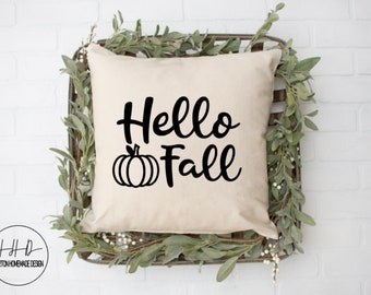 Hello Fall | Fall Pillow Cover | Decorative Pillows | Housewarming Gift | Realtor Gift | New Homeowners Gift | Fall Decor | 18x18 Pillow