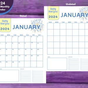 2024 Dated & Undated Monthly Calendars January December 8.5 x 11. Portrait Printable PDF Instant Download image 1