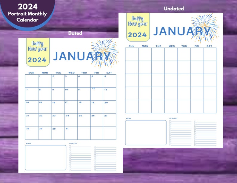2024 Dated & Undated Monthly Calendars January December 8.5 x 11. Portrait Printable PDF Instant Download image 1